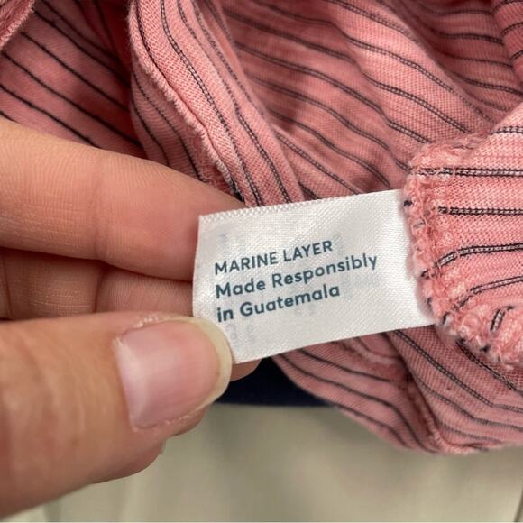 Marine Layer Pink Striped Short Sleeve Tee Shirt Womens L Casual Pocket Classic - Picture 7 of 9